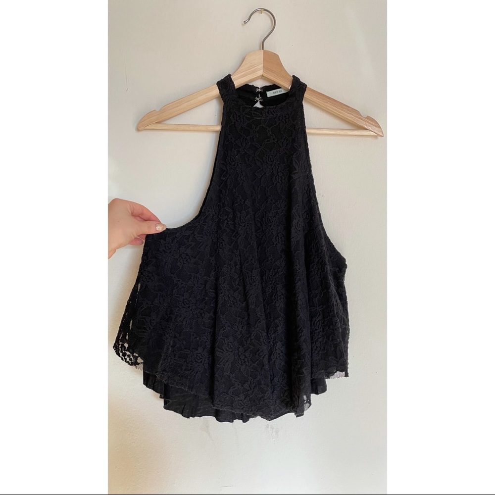 Black lace high neck tank